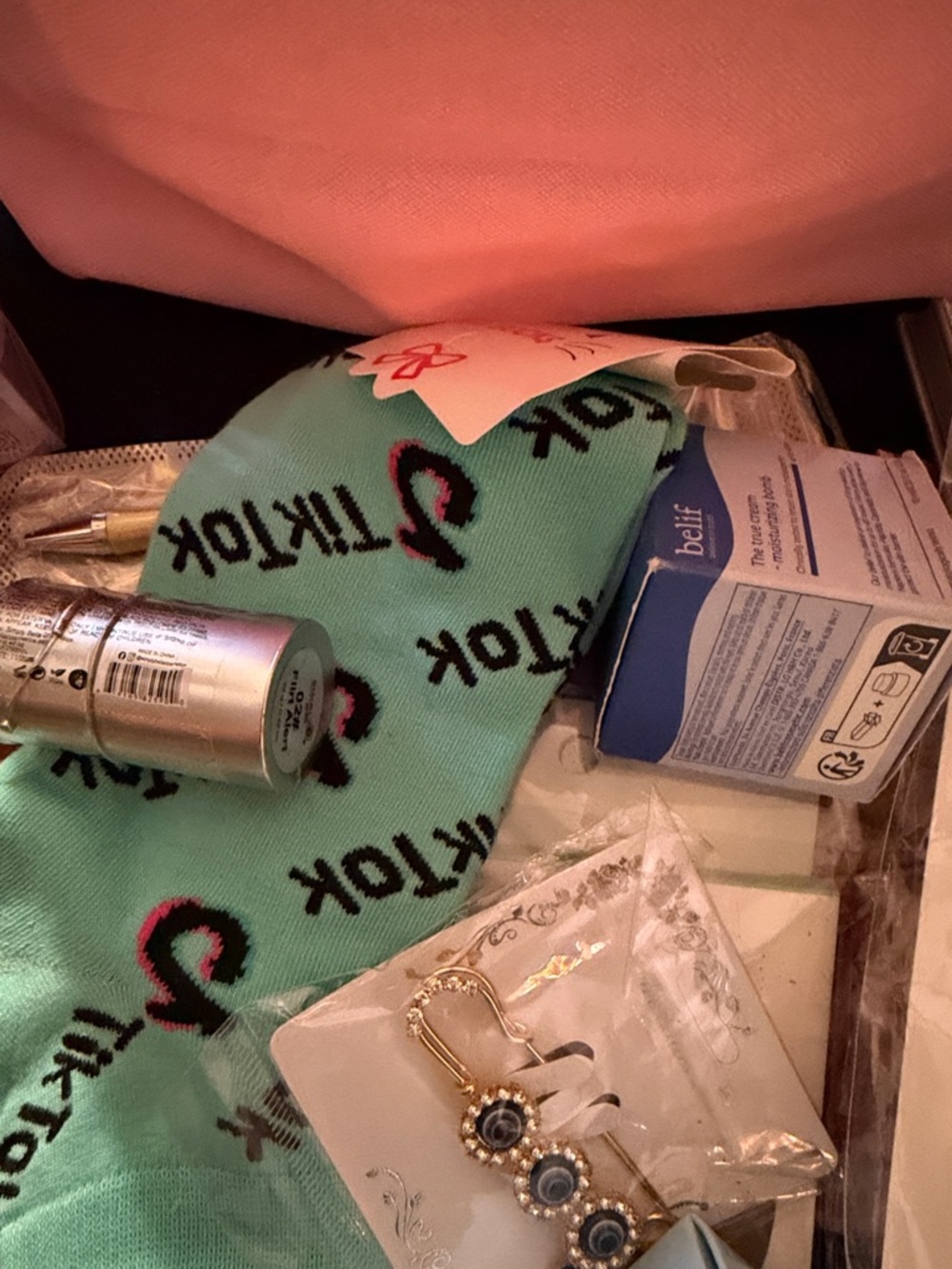 Cosmetic bag filled to the brim for mom